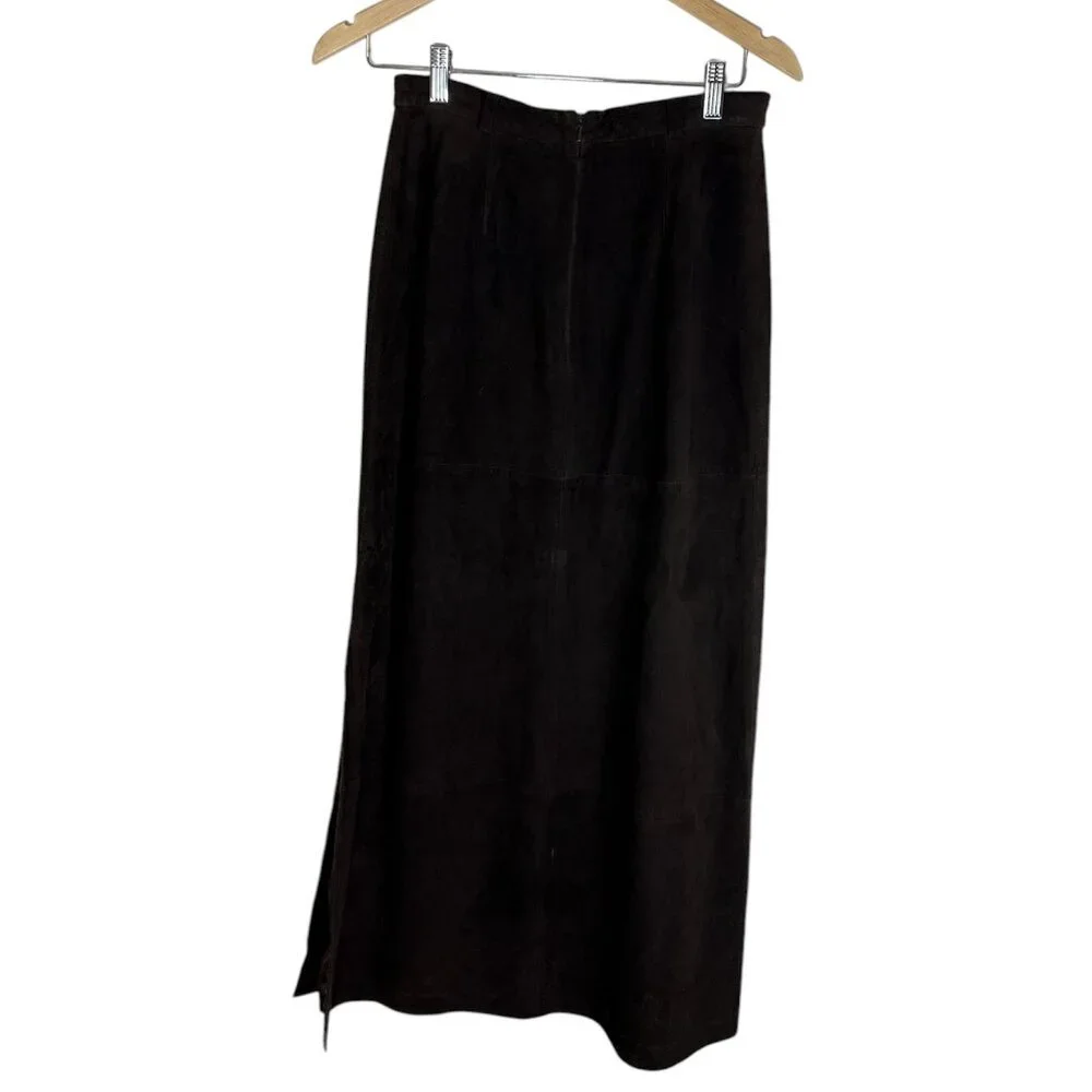 VTG Joseph Abboud Womens Suede Leather‎ Maxi Skirt Size 8 Brown Riding Western